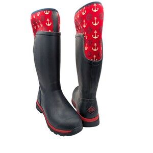 The Original Muck Boot Company Tall Chore Rain Boots Size 7 Navy Red Nautical